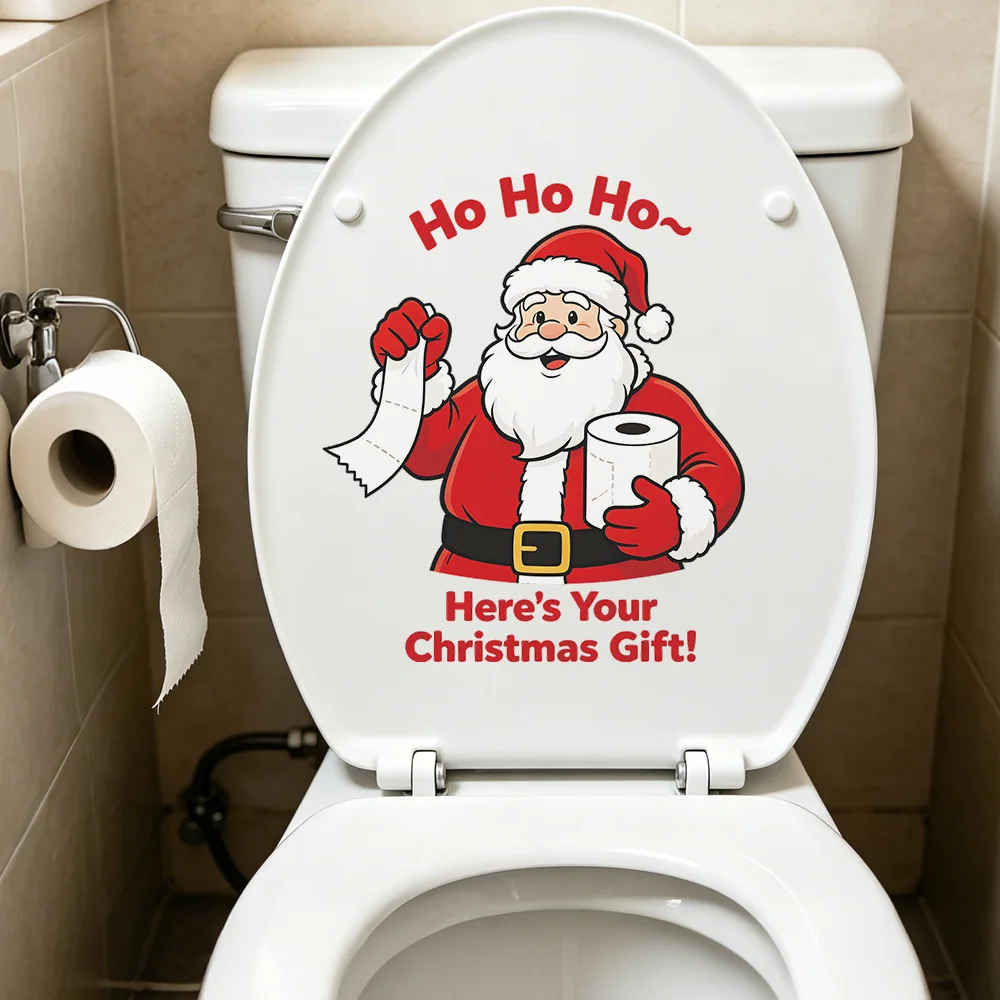 Funny Santa Claus Wall Sticker Christmas Bathroom Toilet Decoration Mural Bedroom Cabinet Decor Self-adhesive New Year Decals