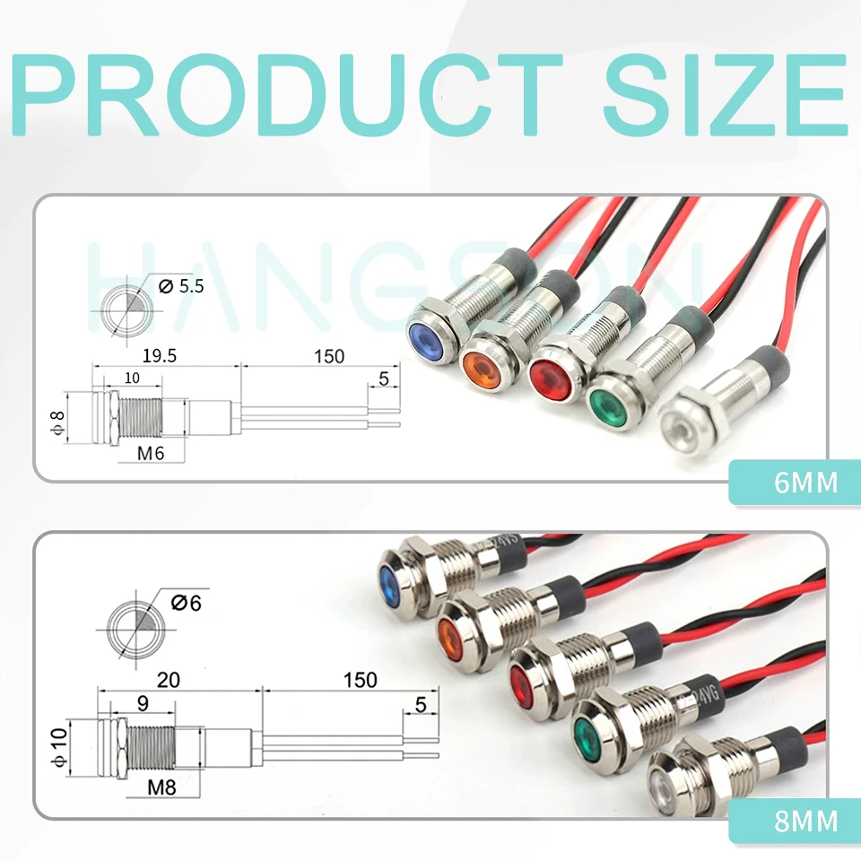 ไฟแสดงสถานะโลหะ6มม. ไฟ LED กันน้ำพร้อมสาย12V 24V 110V หลอดไฟนำร่องสำหรับอุปกรณ์ไฟรถยนต์เรือ