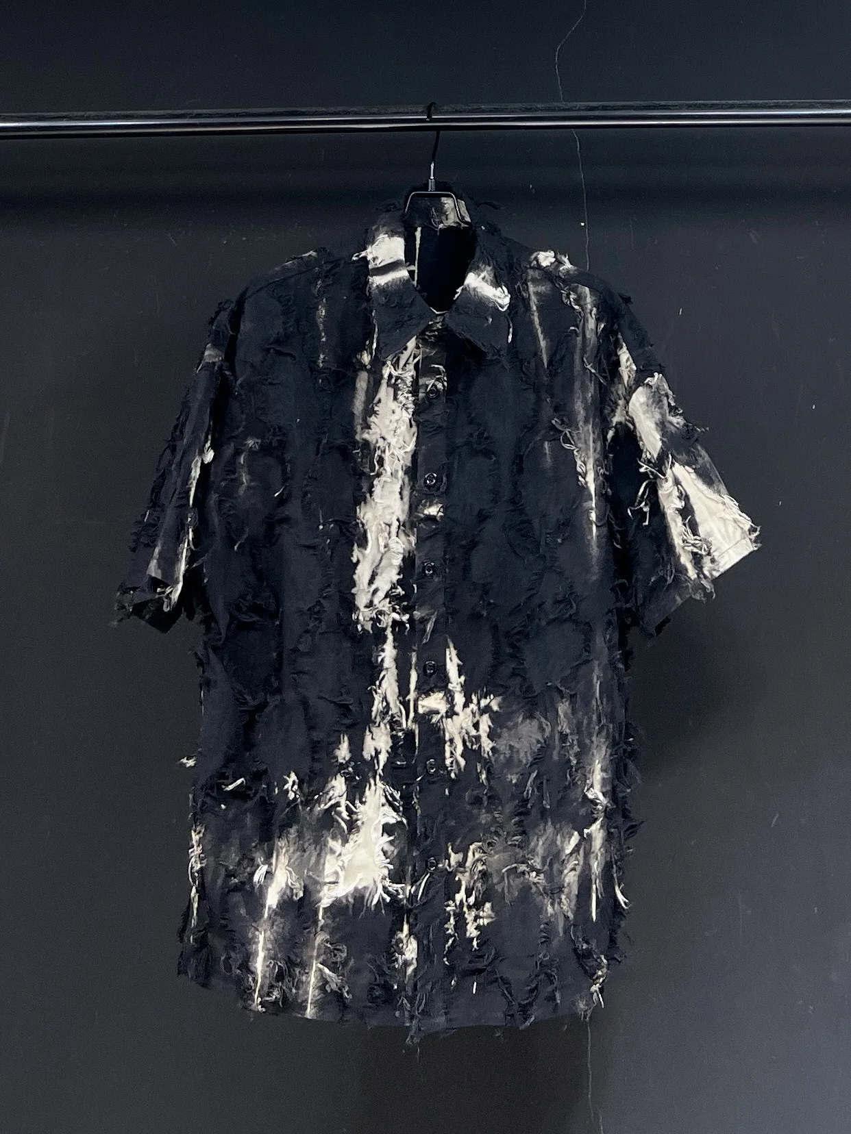 Wooster Eugene Original Design 2025 New Loose Casual Short Sleeve Tie Dye Black Grey Shirt Ice Sensation Thin Polyester Fiber