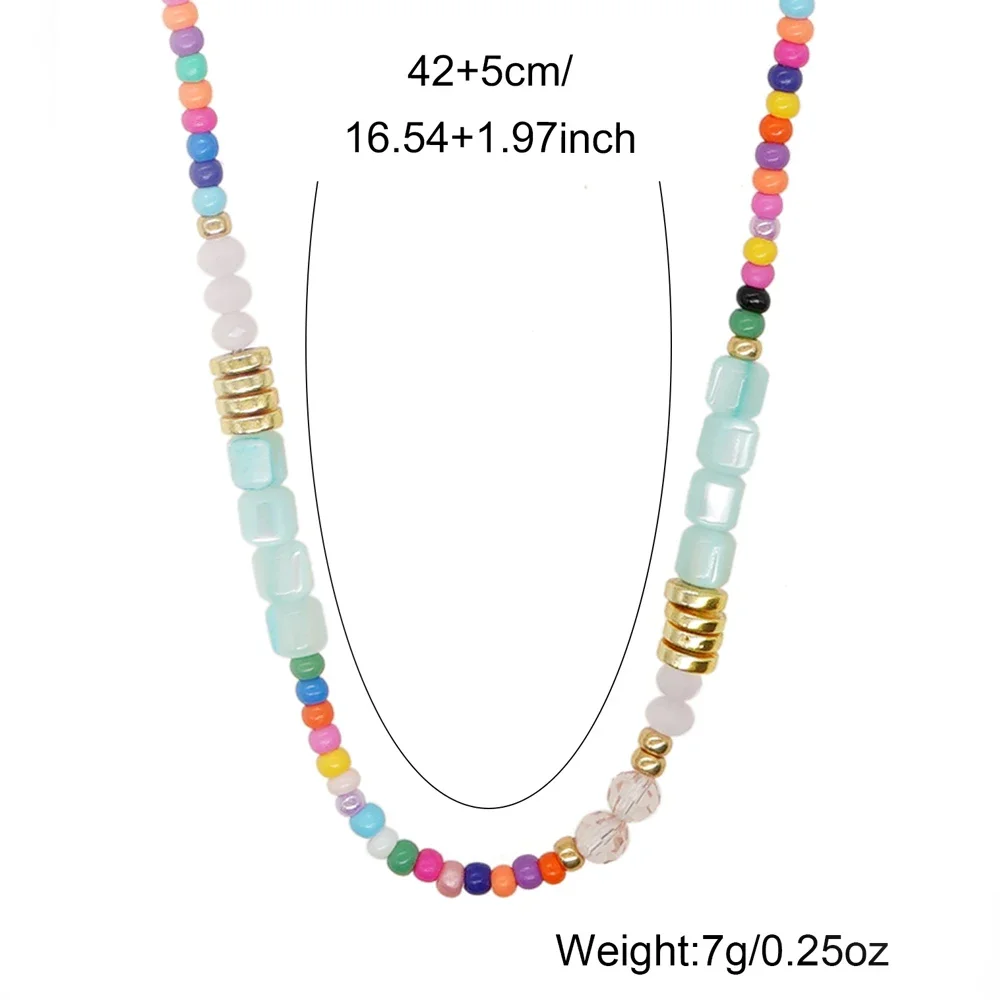 1PC Boho Beaded Necklaces For Women Dainty Colorful Summer Bohemian Mixed Bead Crystal Nekclace Choker Beach Jewelry