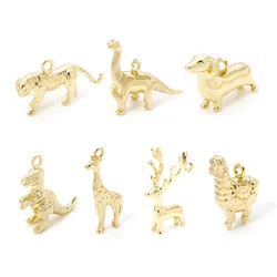 2pcs New Mini Brass Charms Gold Color Animal 3D Dinosaur Giraffe Dog Pendants DIY Necklace Bracelet For Women Jewelry Findings