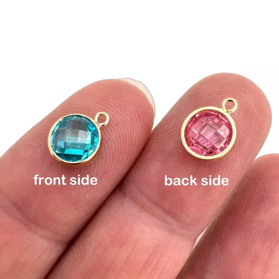 14K Gold Filled Fancy Bezel Birthstone Charms 3A CZ Bzel Drop 4/6mm Tiny round Fashion Jewelry