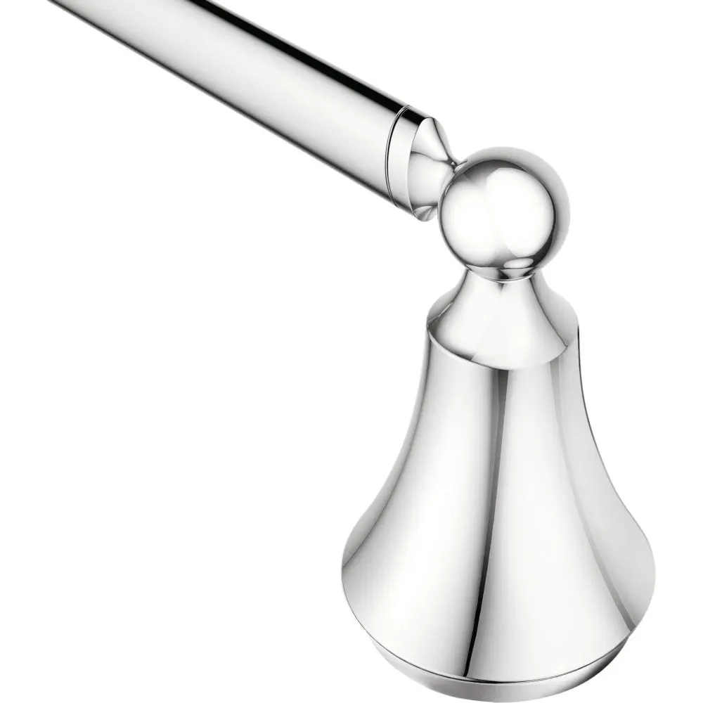 

Chrome Single Towel Bar Featuring Polished Ball-Topped Flared Base And Wall Mounting Components