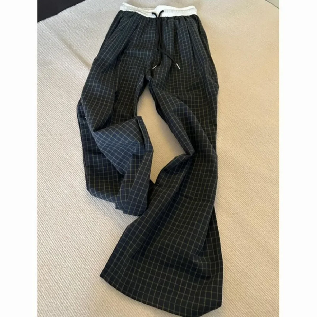 2025 Versatile Exquisite Plaid Loose and Wide Leg Summer Casual Simple and Fashionable Women's Hiking and Outdoor Sports Pants