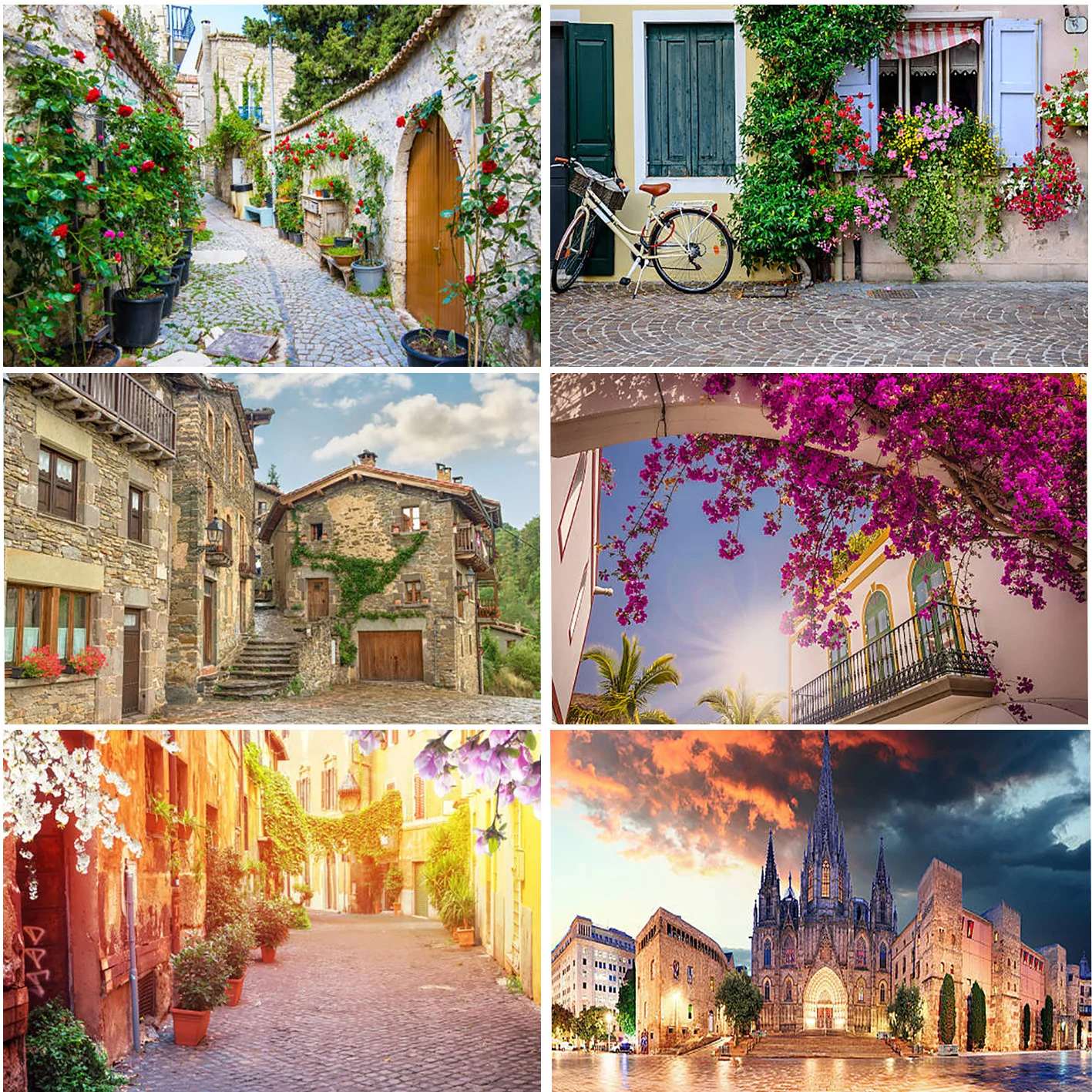 Country Town Street Flowers Natural Scenery Photography Backgrounds Sky For Wedding Party Living Room Decor Poster Backdrops