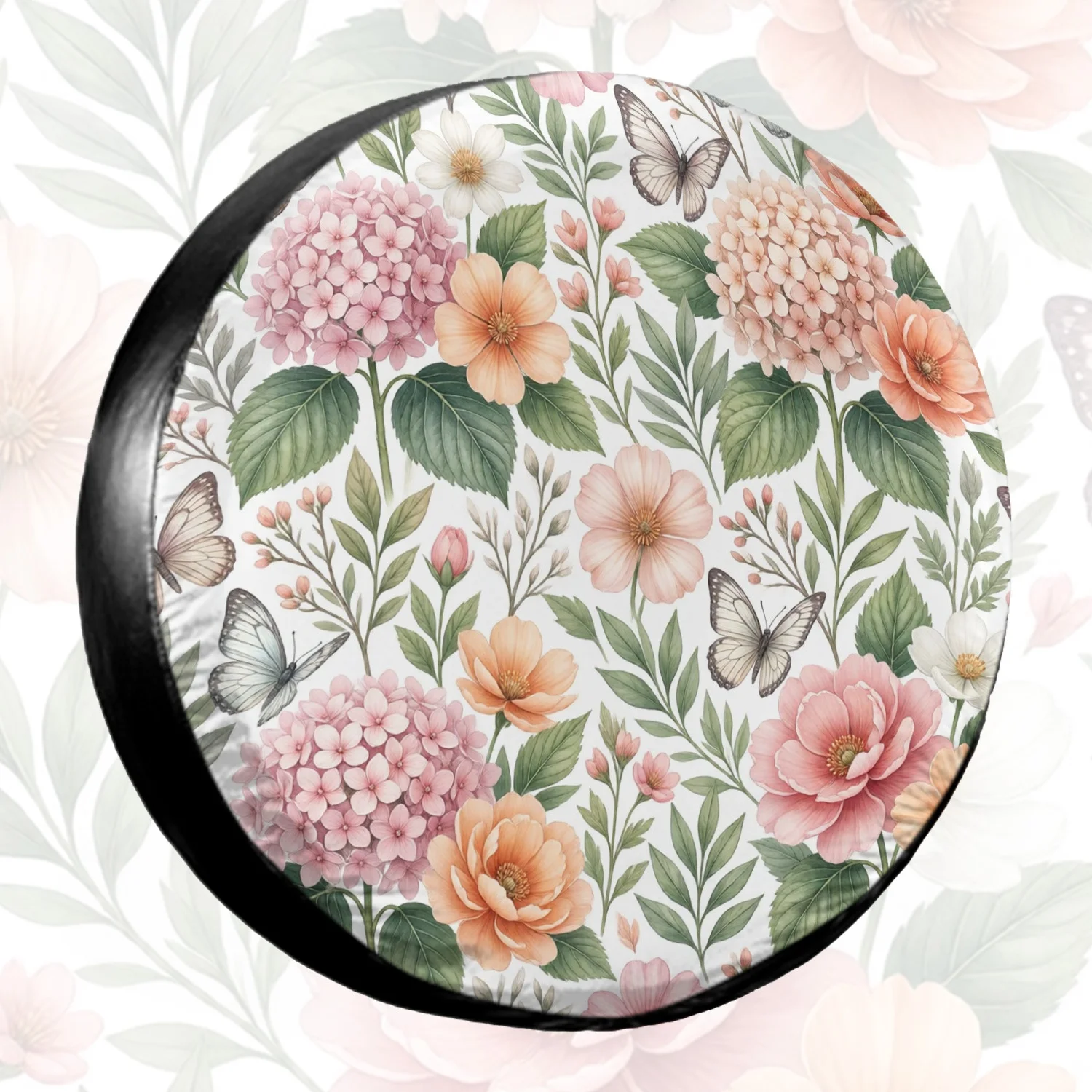 1pc Spare Tire Cover Botanical Floral And Butterfly Pattern (1) Weatherproof Dustproof Wheel Protectors Universal Wheel Covers F