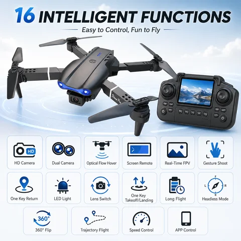 Foldable RC Drone 4K HD Dual Camera 90° Adjustable 120° Wide Angle 50X Zoom Altitude Hold 2.4G 100M Remote FPV Quadcopter