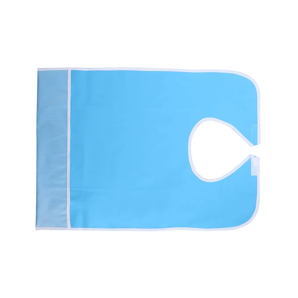 Waterproof Adult Mealtime Bib Protector Aid Apron Light Blue Large Adjustable Snap Fastener Meal Clothing Protector for Elderly