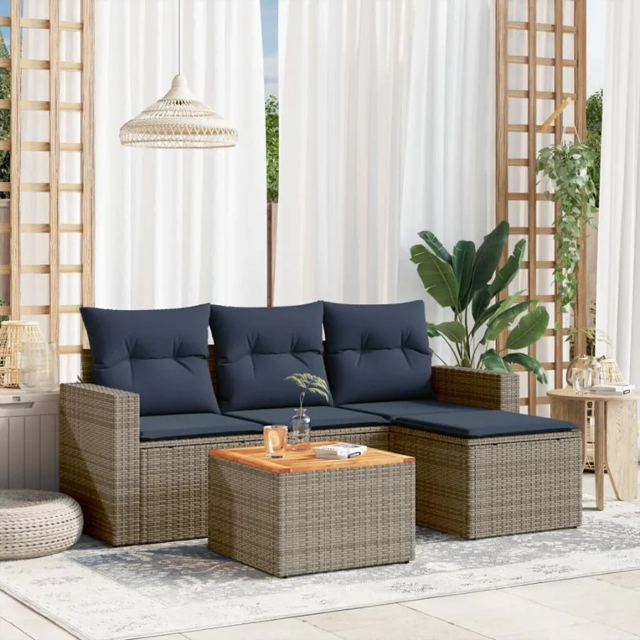 

5 Piece Patio Sofa Set with Cushions Gray Poly Rattan