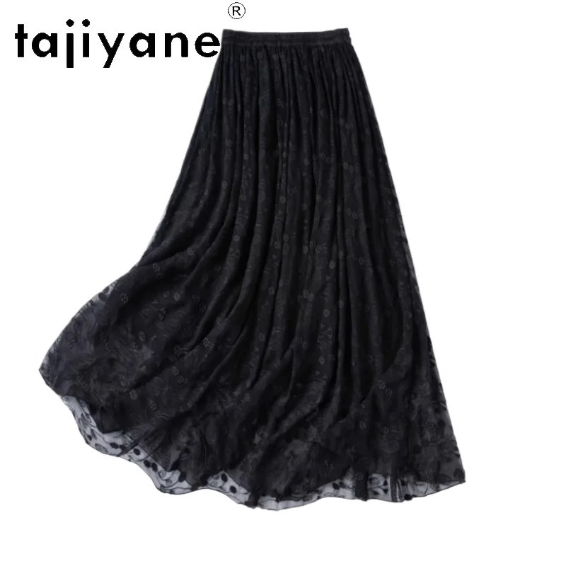 

TAJIYANE 100% натуральная шелковая черная юбка из тутового шелкопряда с вышивкой, длинная женская юбка для отпуска, летняя юбка, женская одежда 2026, шорты