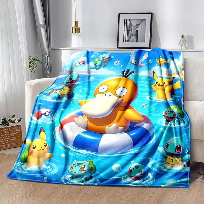 6 Sizes Pokémon Psyduck Pattern Blanket Warm Soft Fluffy Kids and Adult Sofa Bed Throw Blanket Suitable Outdoor Travel Camping