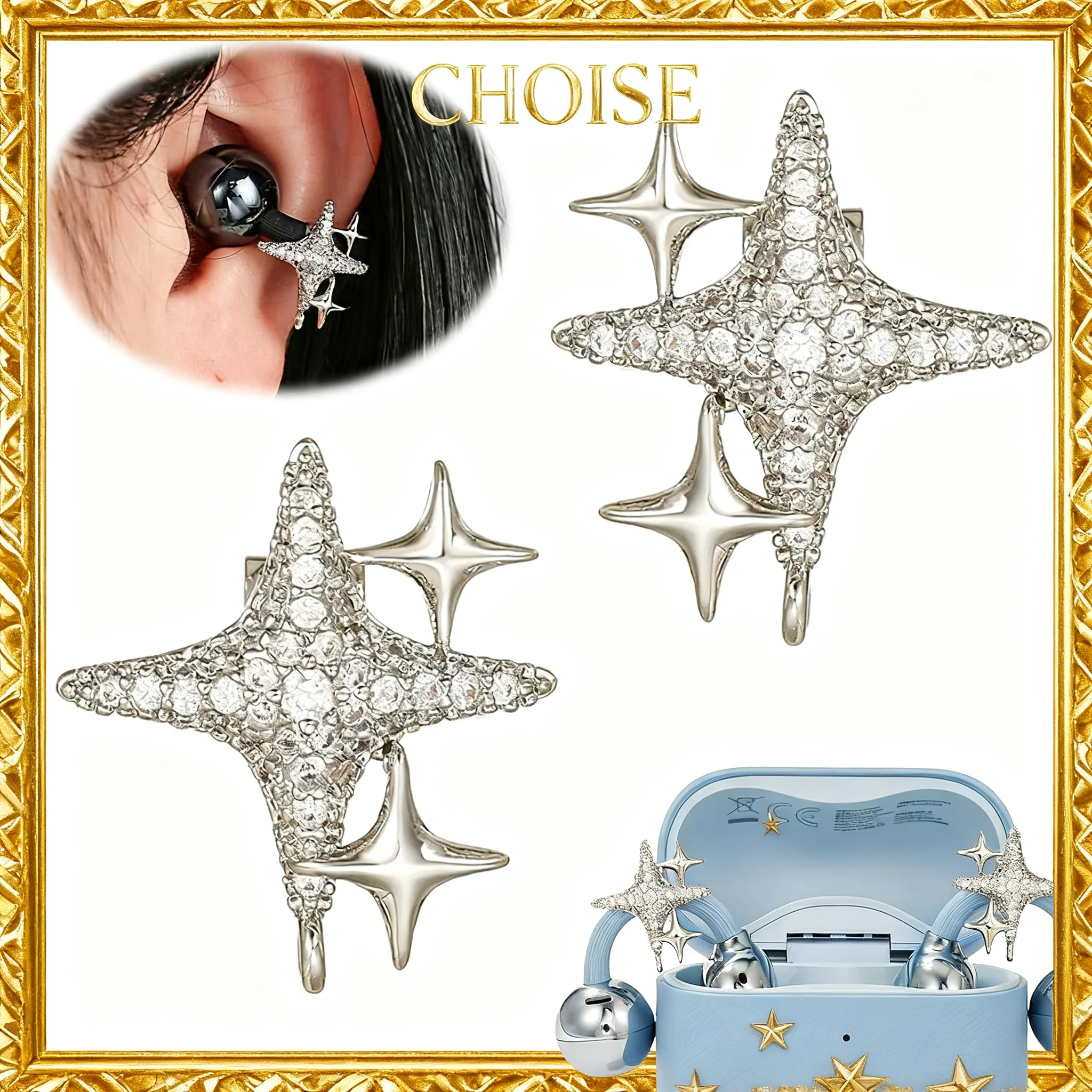 Vollständig mit Zirkonia besetzter Stern-Clip, geeignet für Freeclip1/2 Kopfhörer, Diamant-Schnalle, Bluetooth-Kopfhörer-Clip, modisches Accessoire