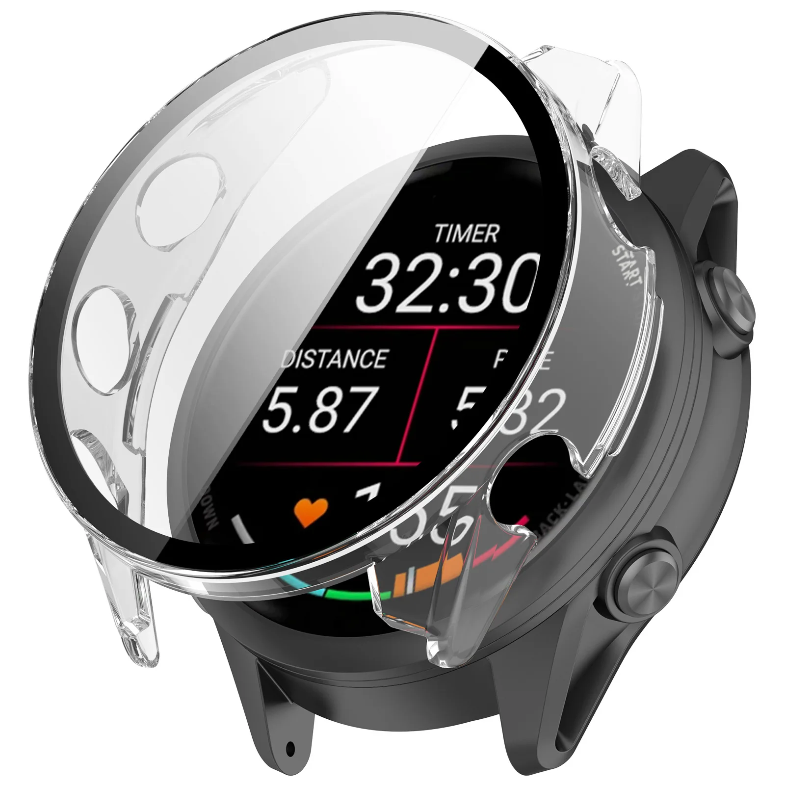 حافظة واقية لساعة Garmin Forerunner 970 الصلبة مع طبقة من الزجاج المقسى - أسود