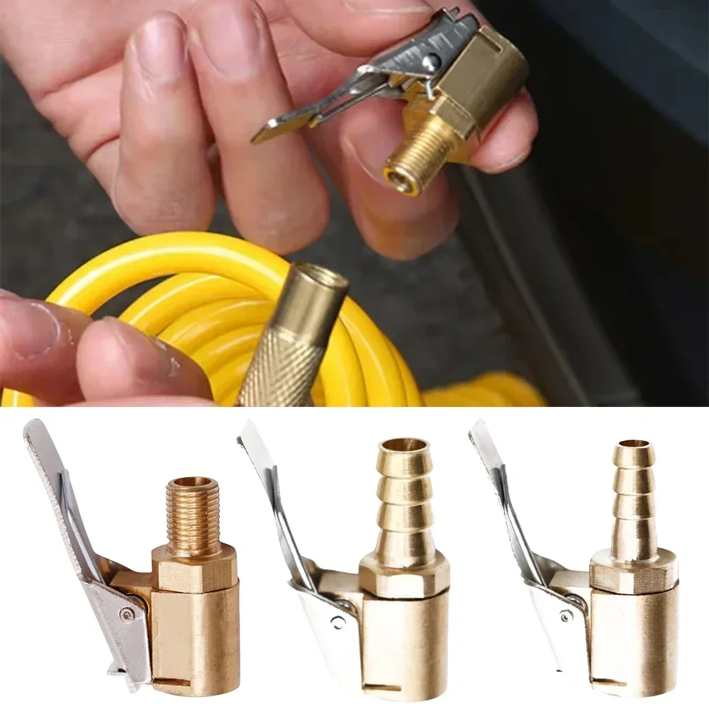 Bomba inflável portátil para pneu de carro, mandril de ar, conector de válvula, adaptador com clipe, válvula de roda de pneu de carro de latão 6/8mm