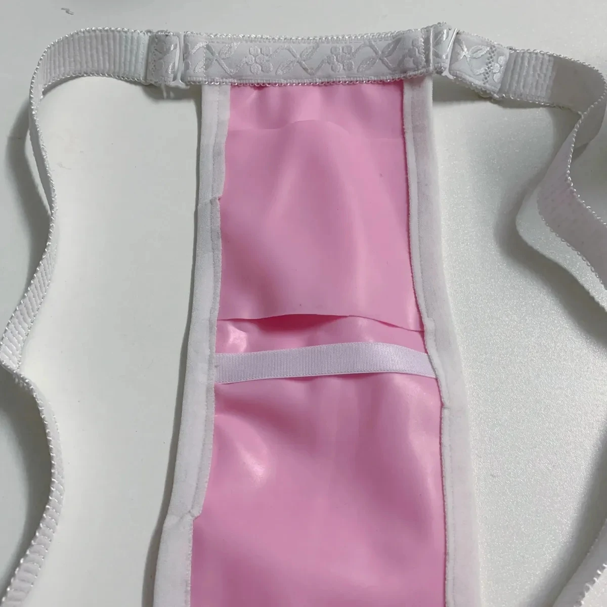 Women Man Brocade Satin Rubber Lined Sanitary Belt T-briefs Elastic Waistband Light Weight Thong Private Party Sexy Panty
