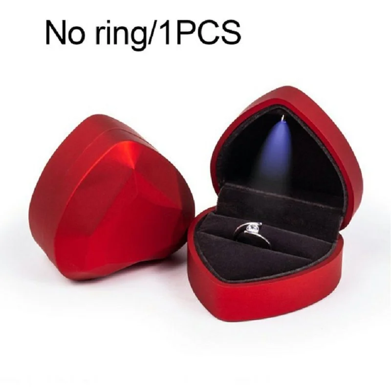 2023 Jewelry Box Heart Shaped LED Ring Box Plush Holder Jewelry Chest Organizer Earrings Coin Jewelry Presentation Box Case