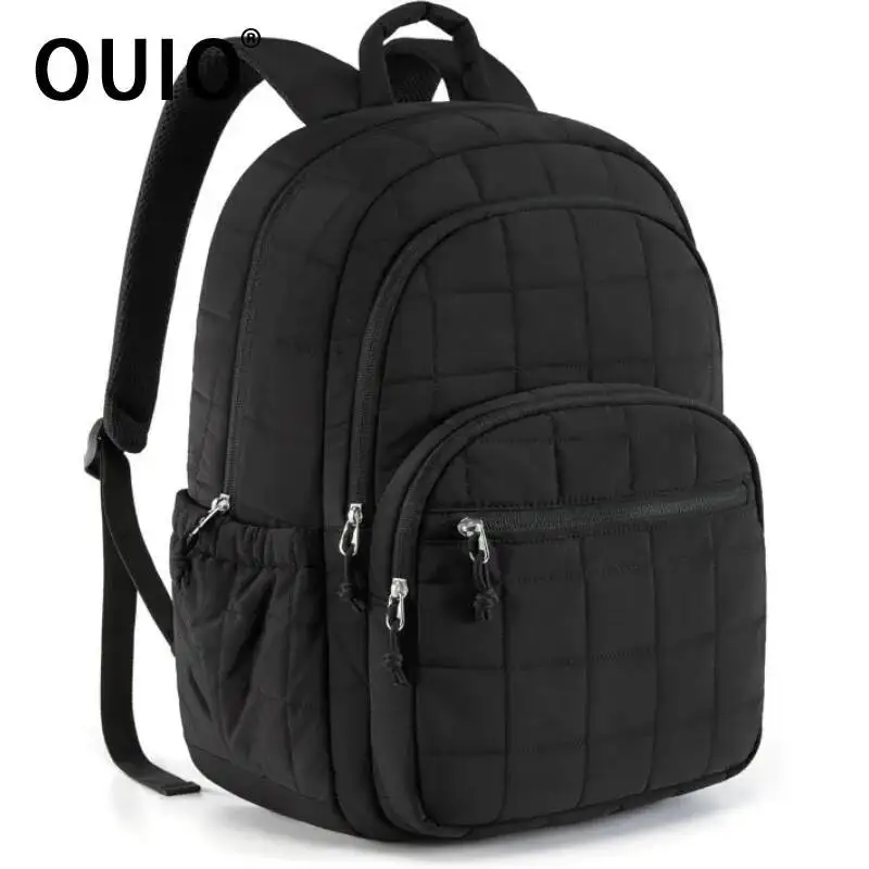 OUIO Fashion Quilted Puffy Laptop Backpack, 15.6 Inch Padded School Travel Backpack For Women Men Graduate Gifts