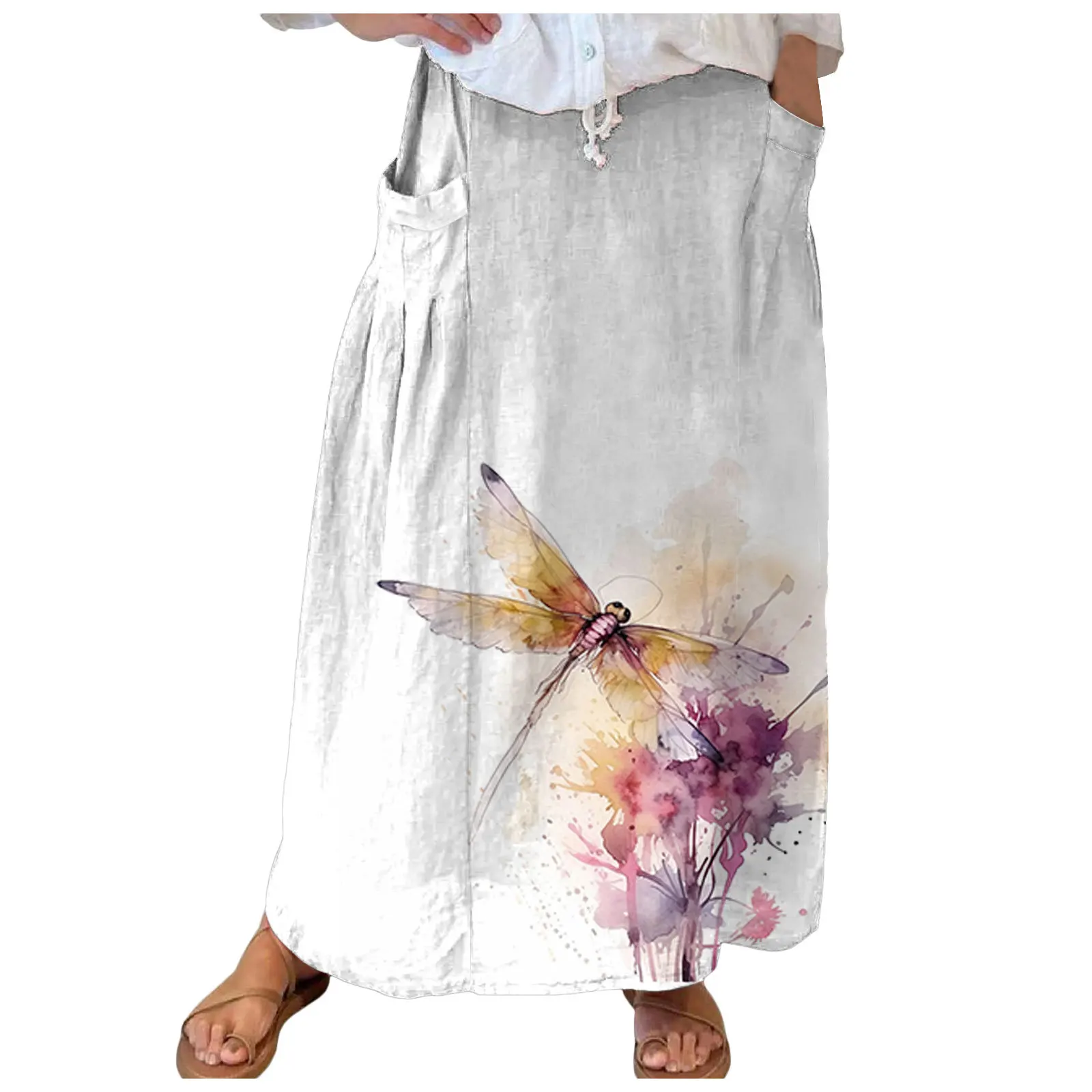 

2024 Bamboo and Hemp Skirt Women's Autumn Loose Large Casual Fashion Midi with Pocket Skirt Irregular Half length Skirt