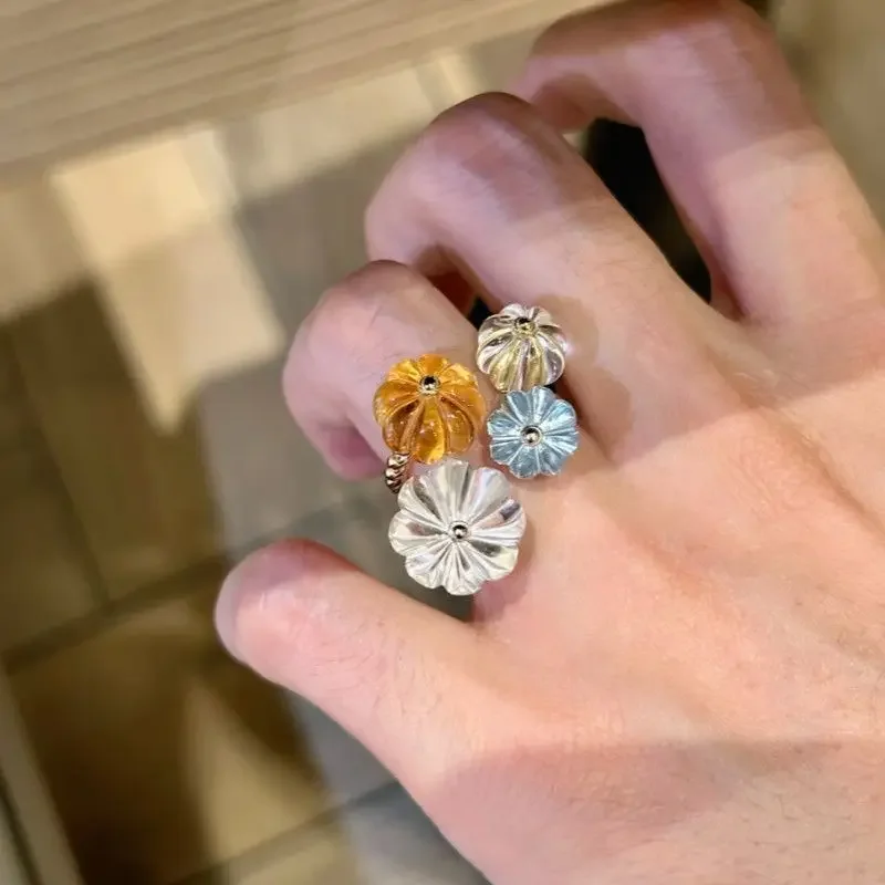 Sweet Trendy Crystal Pumpkin Open Rings for Women Dopamine Exquisite Design Daily Commuting Versatile Hand Decorations Jewelry