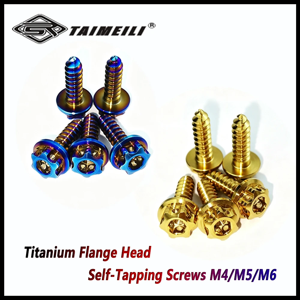 TAIMEILI  Titanium Flange Head Self-Tapping Screws M4/M5/M6x15/17mm M5x25mm Motorcycle Shell Modification Decorative Screws 5pcs
