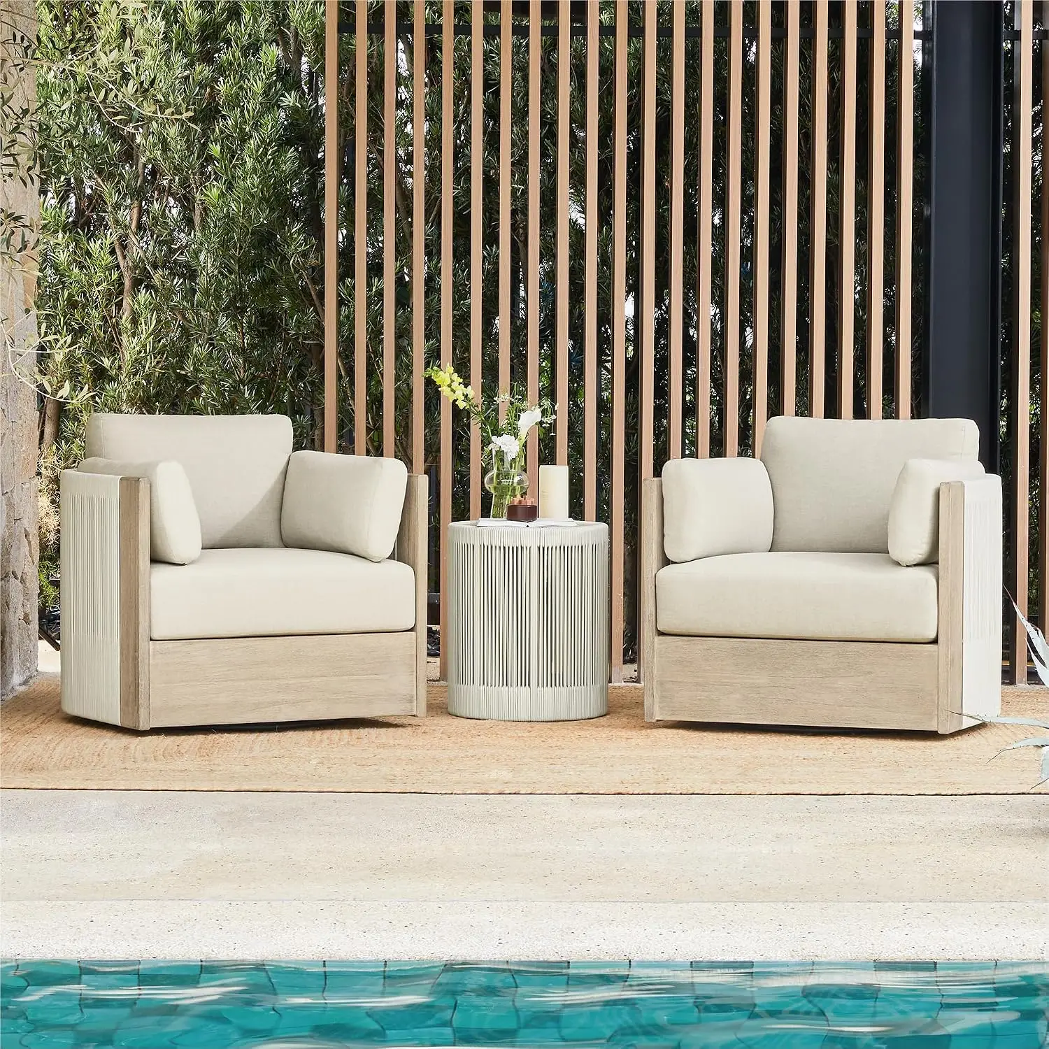 Patio Rattan Bistro Set 3-Piece Acacia Wood Frame Outdoor Furniture, Customized