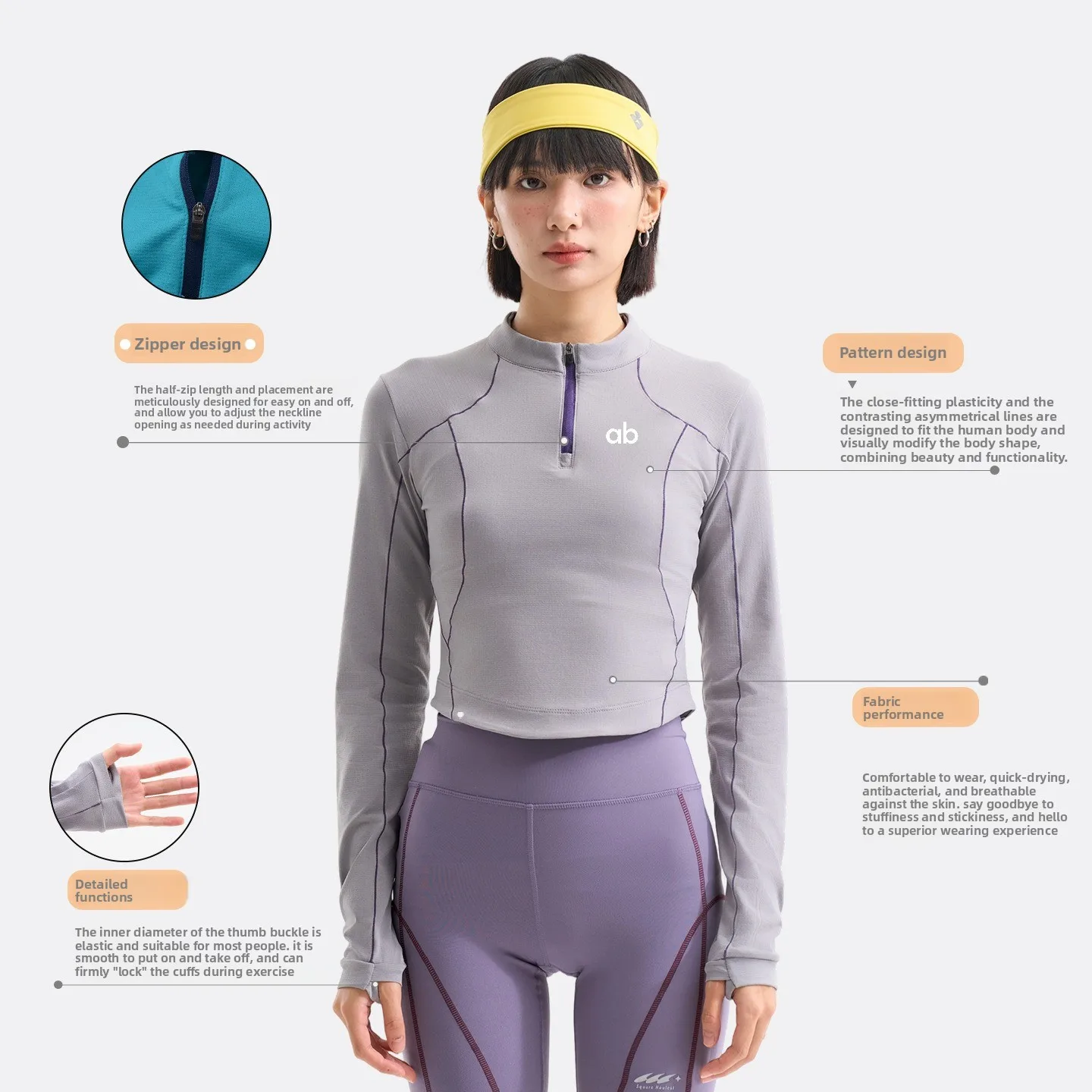 Women Quarter Zip Quick Dry Long Sleeve Top Lightweight Breathable Slim T-shirt Outdoor Hiking Yoga Fitness Streetwear view 2