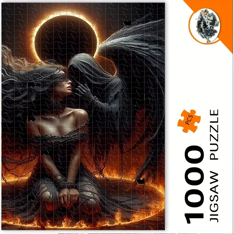 500/1000pcs Gothic Angel & Dark Queen Puzzle - Female Angel/Queen with Chains & Black Wings Jigsaw Game for Adults, Intermedia