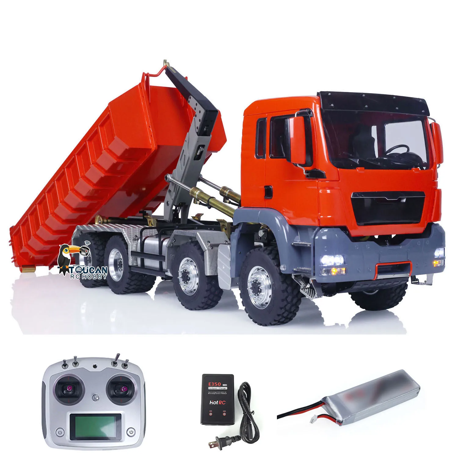 

1/14 LESU 8x8 Hydraulic RC Roll On/Off Dump Truck RTR Remote Control Full Dumper Cars 2 Speed Transmission Sound LED Light Toy