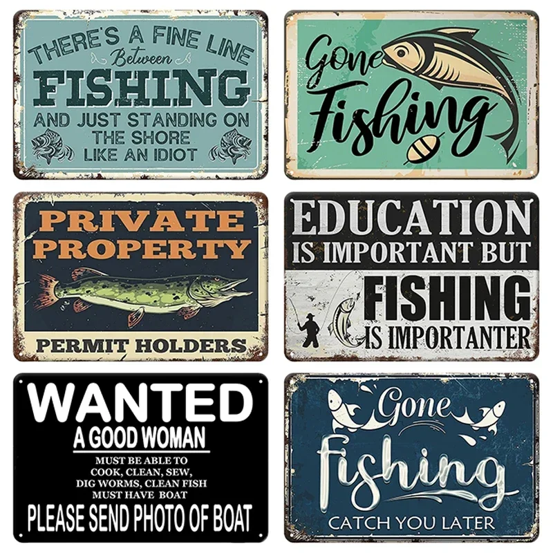 Funny Fishing Metal Tin Sign Retro Vintage Plaque Metal Poster Go Fishing Lover Gift Plate For Men Cave Fishing Home Wall Decor