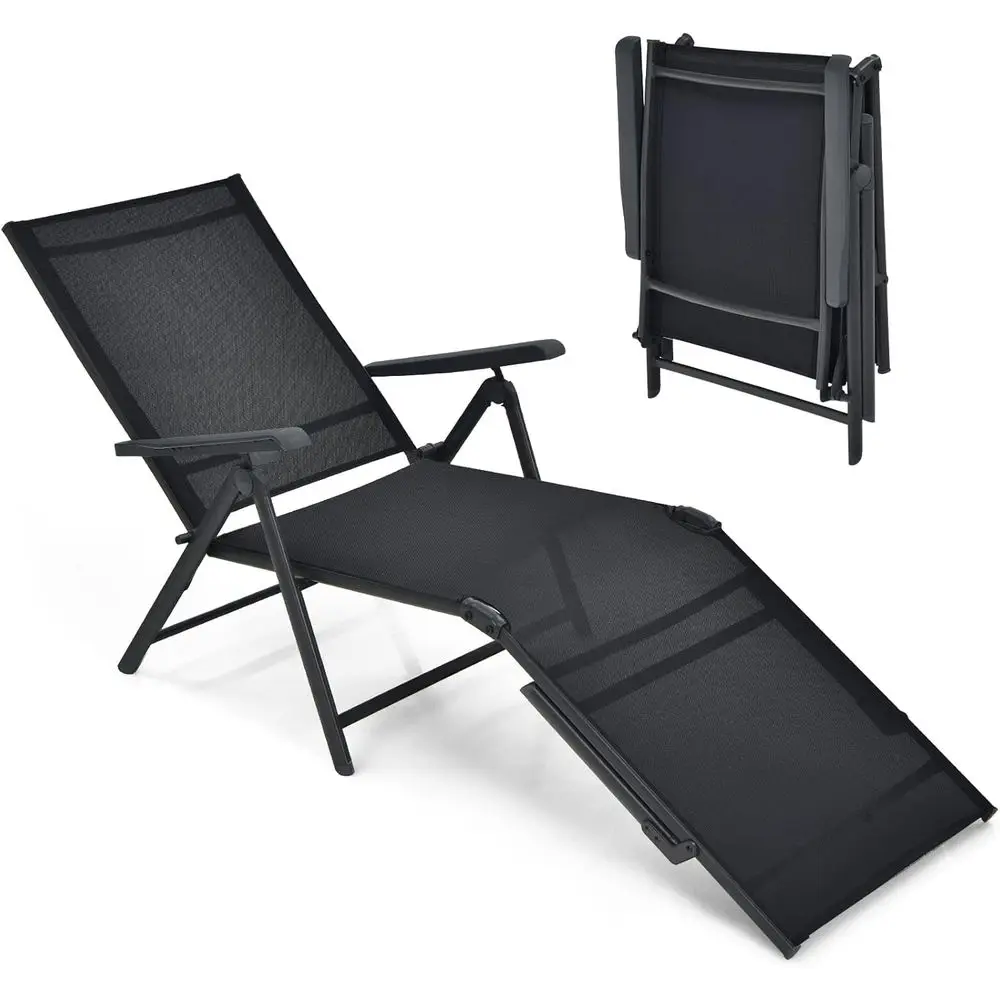 

Outdoor Adjustable Chaise Lounge Chair with 5-Position Backrest and 2-Position Footrest, Portable Recliner for Yard, Lawn, and P
