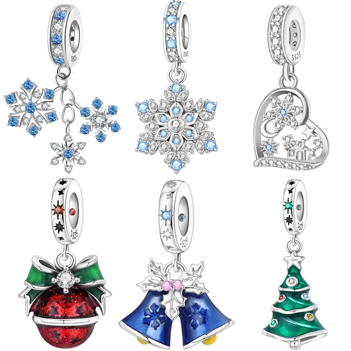 925 Sterling Silver Winter Snowflake Christmas Pendants Bracelet Charms Fit Women Jewelry Party Beads DIY Fine Gifts Accessories