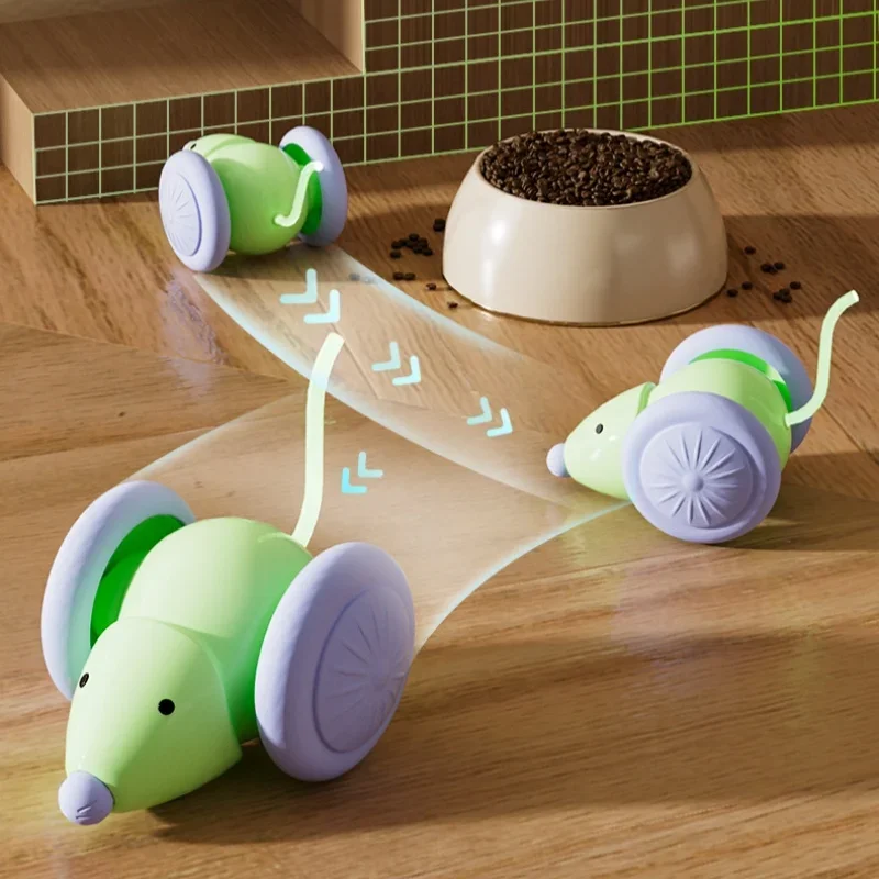 2O-Electric Mouse Car Interactive Cat Toy Automatic Teaser Rechargeable Intelligent Obstacle Avoidance Kitten Pet Toys