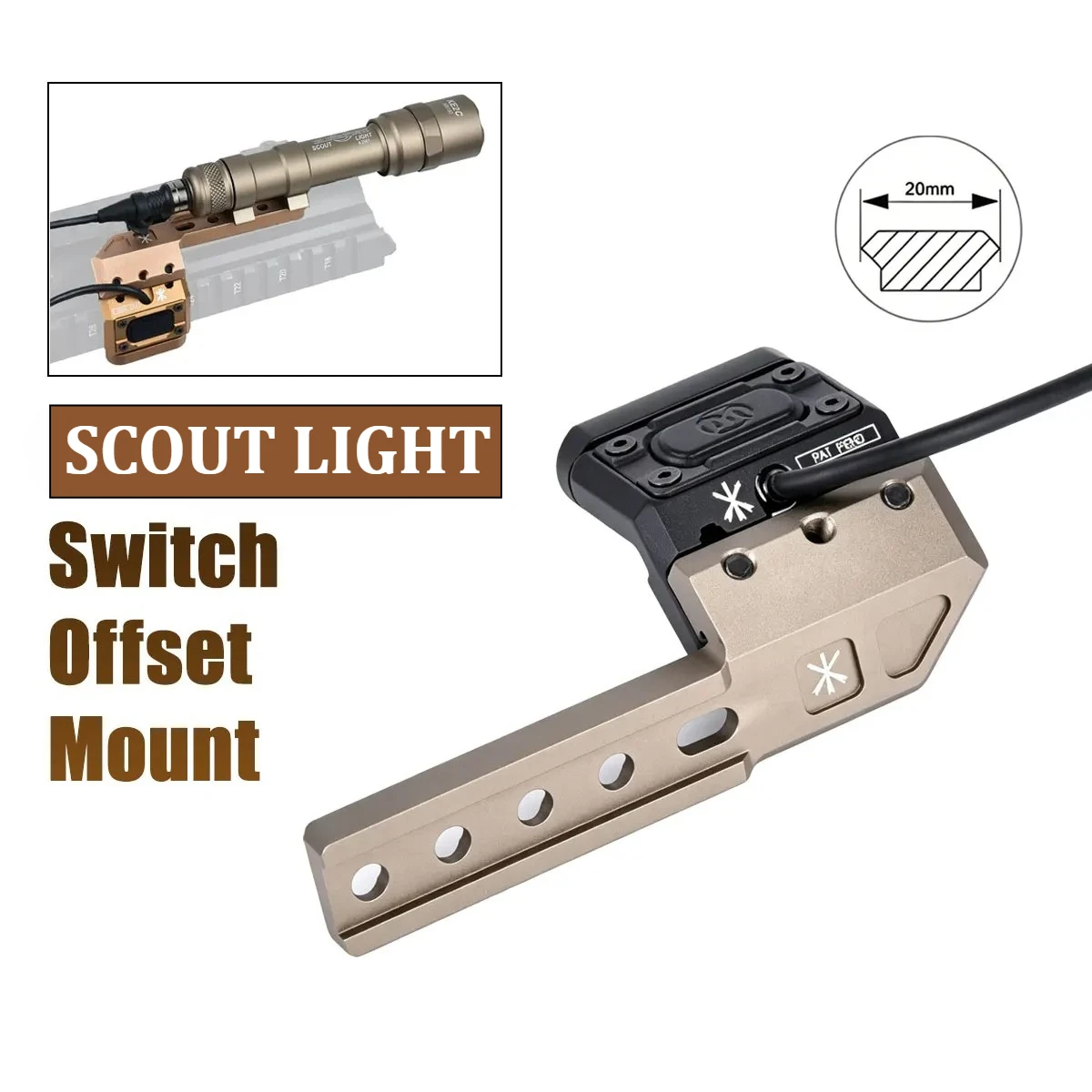 Support de lampe torche tactique UNITY M600 M300 M600C M300A avec interrupteur à distance et montage décalé pour rail Picatinny 20 mm