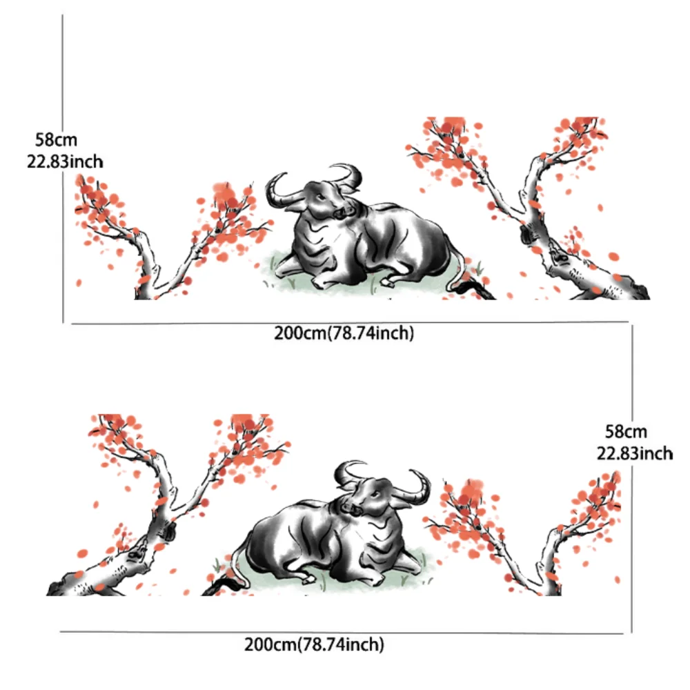 Watercolor painting of flying birds, cattle, pandas, bamboo, line wolves, tiger horses car decals full body floral decoration co