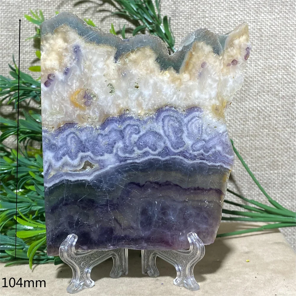 Crystal Natural Fluorite Slab Slice Quartz Point Free Form Reiki Geode Beauty Home Decoration Healing Minerals + Stand
