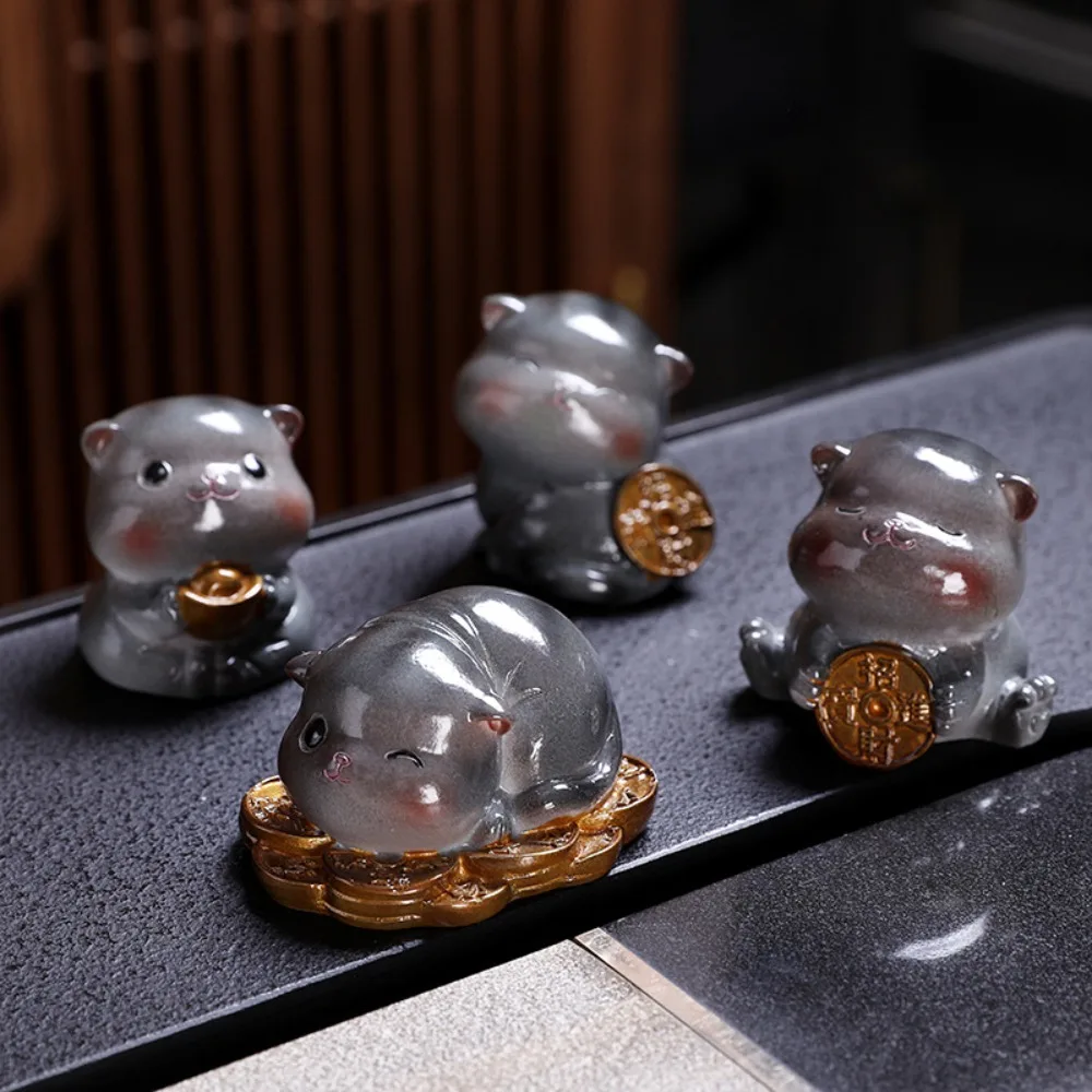 Cute Mascot Colorable Tea Pet Handmade Figurines Lucky Cat Table Decoration Tea Ceremony Change Color Desktops Animal Ornament