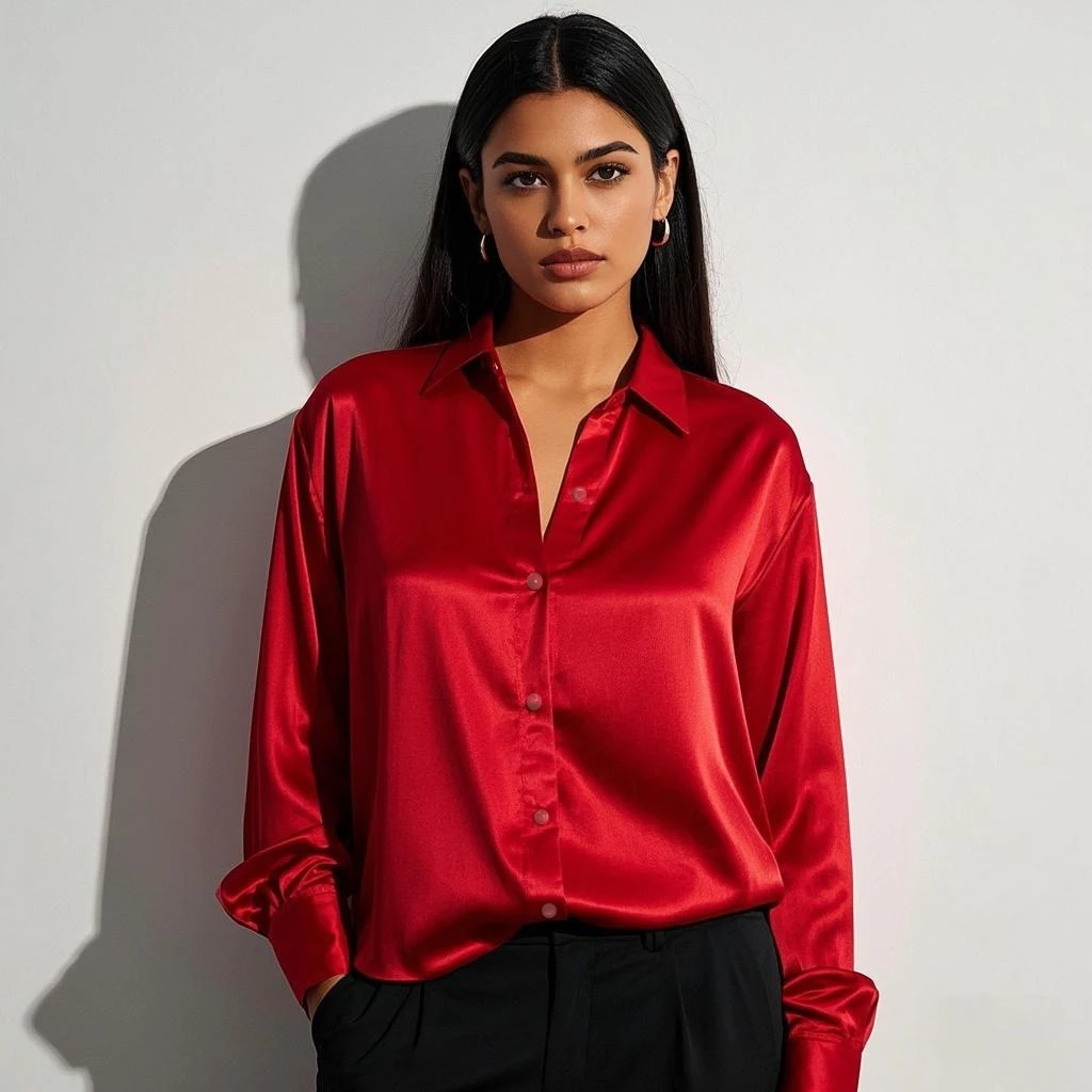 Koreanische schicke Bürodamen-Satin-Hemden, passende elegante weibliche Bluse, 2025, Sommer, neu in Damen-Hemden und Blusen, Trend-Tops – Detail 13