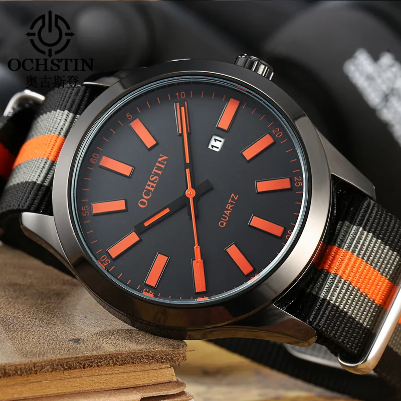 OCHSTIN New Style Woven Nylon Strap Wristwatch Men‘s Quartz Movement Waterproof Watch Fashion Luxury Clock For Male Calendar