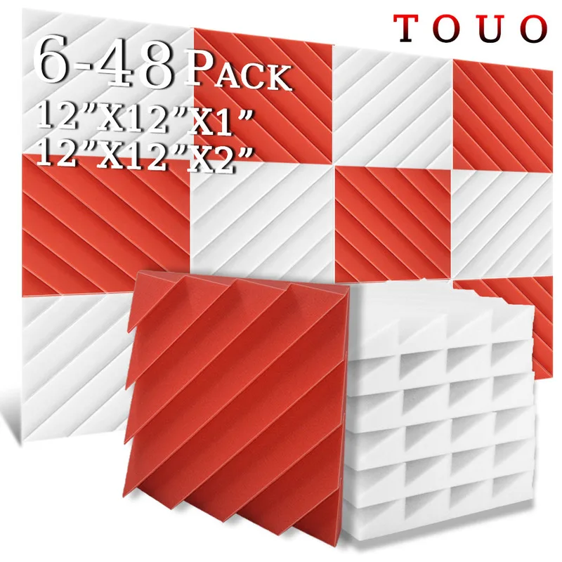 TOUO Acoustic Foam 6-48 Pcs Flame-Retardant Diamond Groove Soundproof Material Soundabsorbing Treatment Ktv Acoustic Treatmen