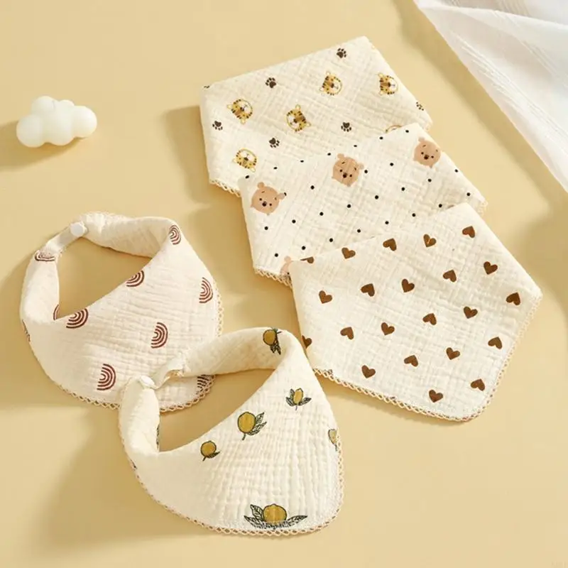

581F 4PCS Baby Feeding Bib Soft Burp Cloth Bandana Square Wash Cloth High Absorb Bib