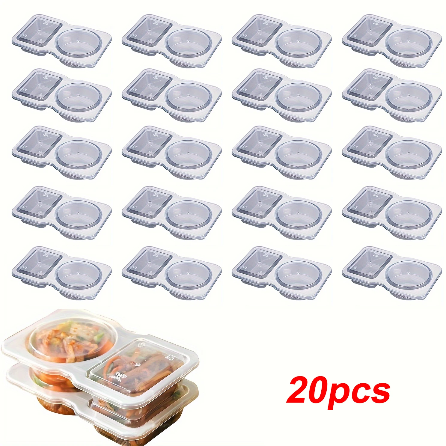 

20pcs Clear Plastic Portion Cups Sealed And Leak-Proof Double Condiment Containers Lids Portable Sauce Box Kitchen Accessories