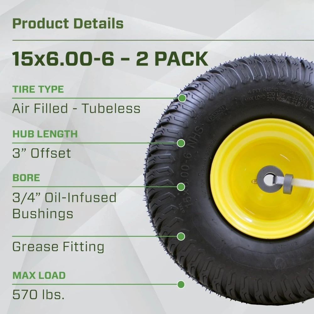 

Комплект из 2 передних колесных узлов для газонокосилки-райдер, 15x6.00-6