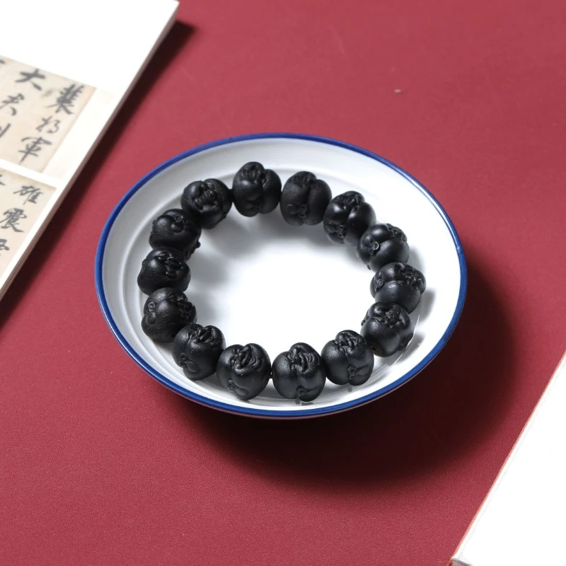 

Natural Brunei Agarwood Bracelet Maitreya Buddha Laughing Buddha Beads Carving Process Collection Old Black Oil Rosary Beads