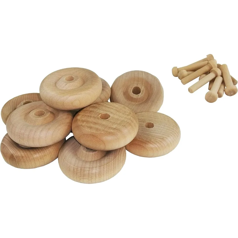 

Wood Wheels - 100 Pack with Free Axle Pegs - Made in USA (1.5" Diameter)