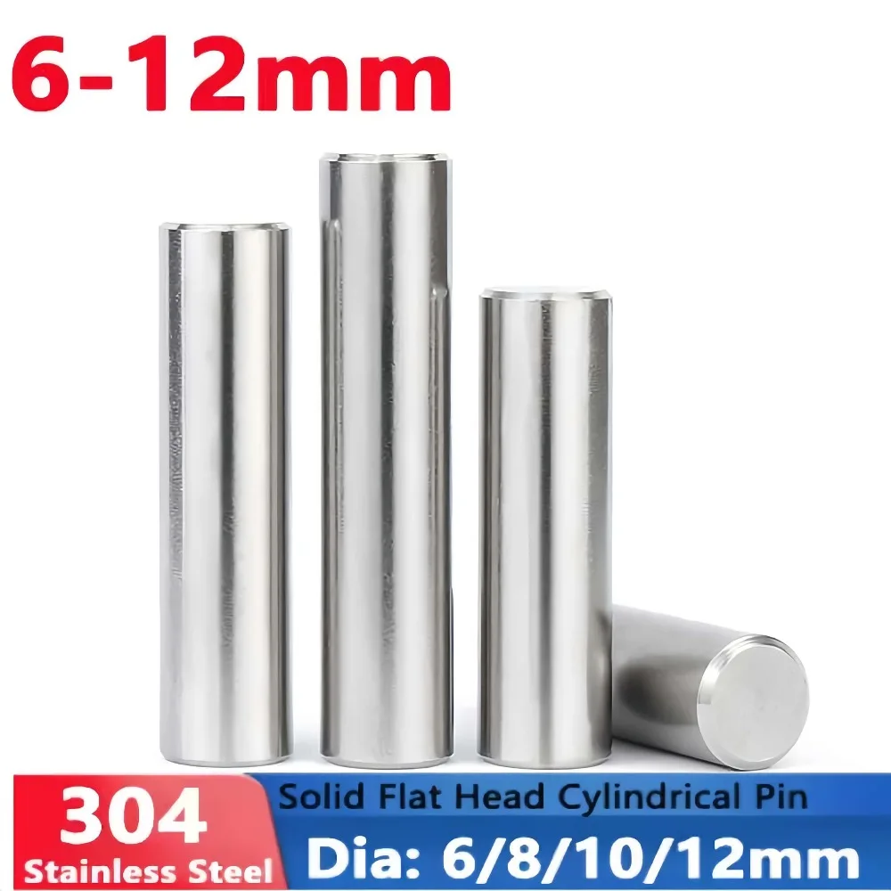 1-20pcs 304 Stainless Steel Flat Head Dowel Pins 6/8/10/12mm Dia 6-120mm Length Solid Cylindrical Locating Pins for Machinery