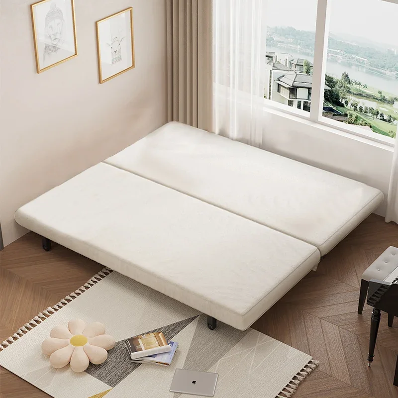 Multifunctional iron bed frame simple sofa bed small apartment can be pulled and folded dual-purpose cotton and linen new