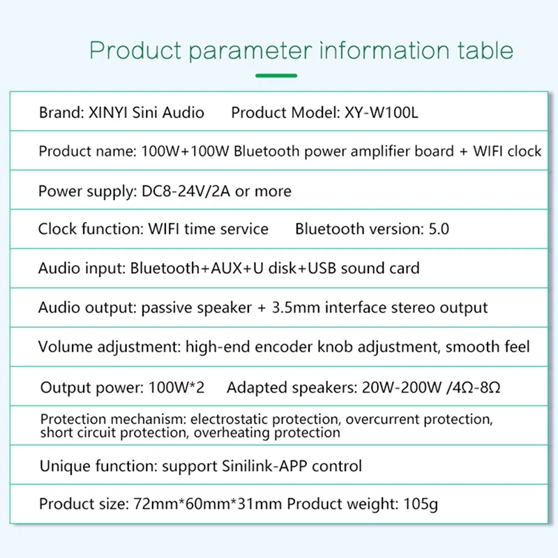 HIFI 100Wx2 Stereo Bluetooth Digital Power Amplifier Board Module With WIFI Timing Clock XY-W100L Amplifier Board