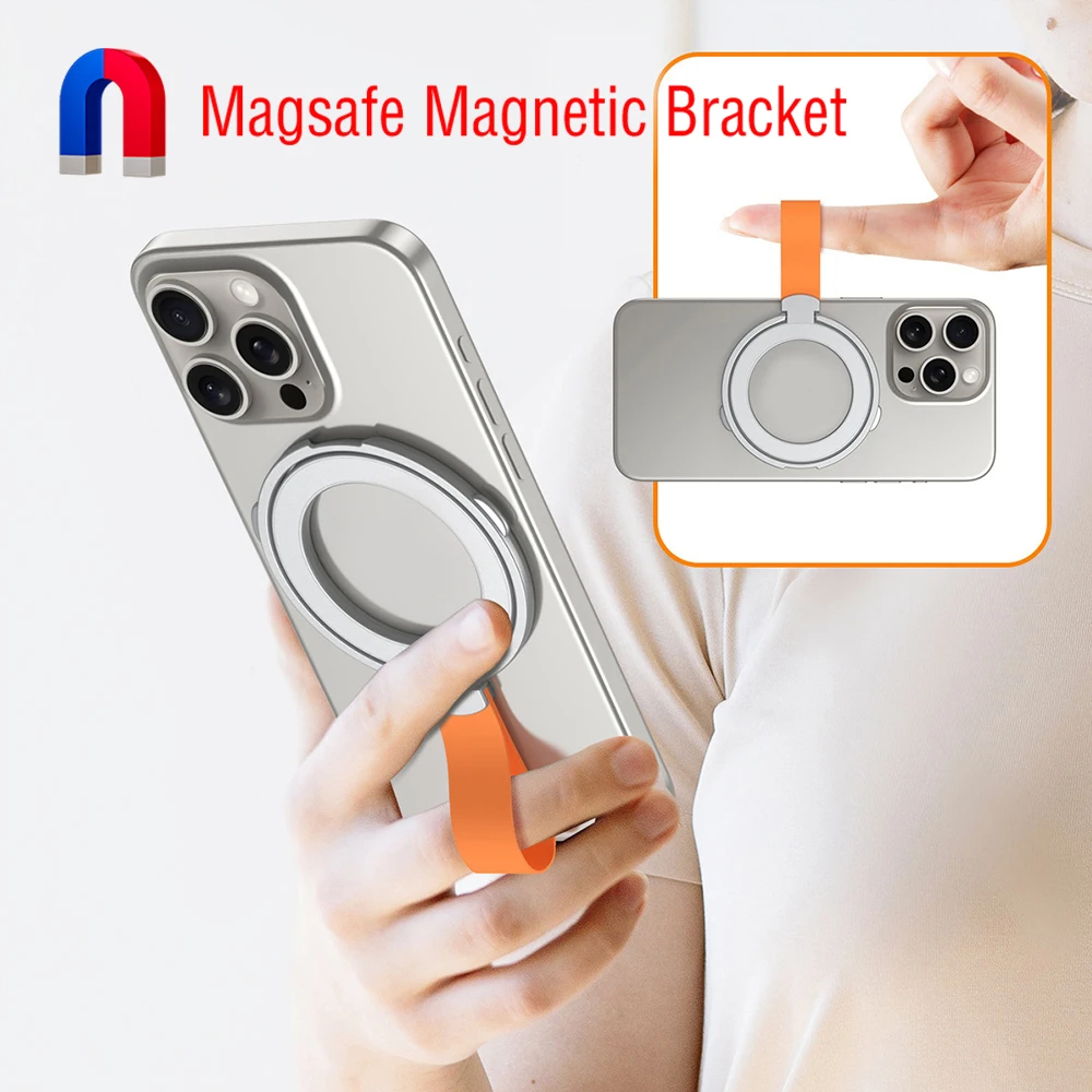 For Magsafe Magnetic Fold Plating 1Pcs Strong Suction Rotating 360 Wall Stickers Everywhere Folding Ring Phone Holder Alloy Port