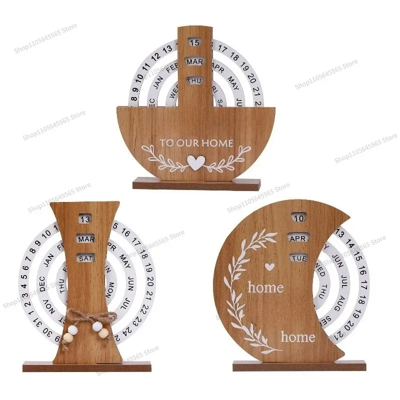 For wooden creative perpetual calendar home decoration office desktop ornament rotating perpetual calendar