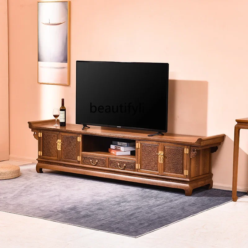 Chicken wing wood living room solid wood TV cabinet casual Chinese locker mahogany video cabinet household